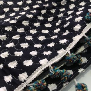 SOLD!  NWT King Quilt Set Navy/White with fun Pom Poms